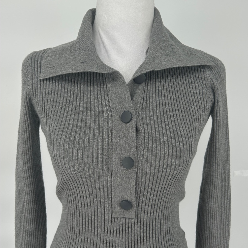 Reiss Grey Ribbed Knit Polo Top Button Front Long Sleeve Size S - Picture 5 of 11